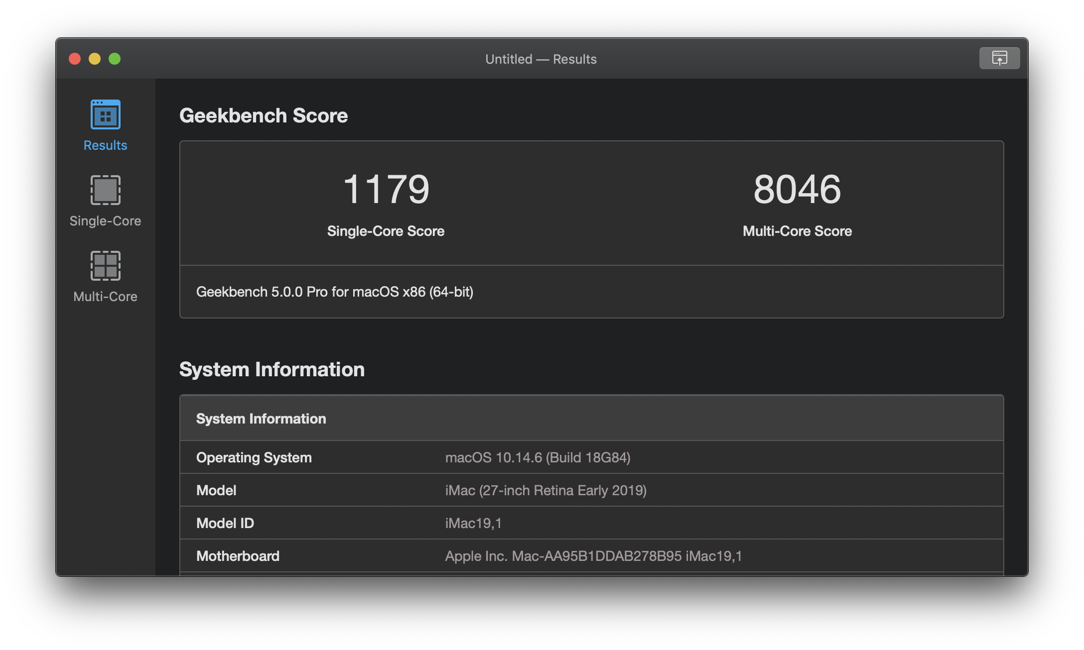 Geekbench Pro 5.2.1 (x64) Macos-result-dark