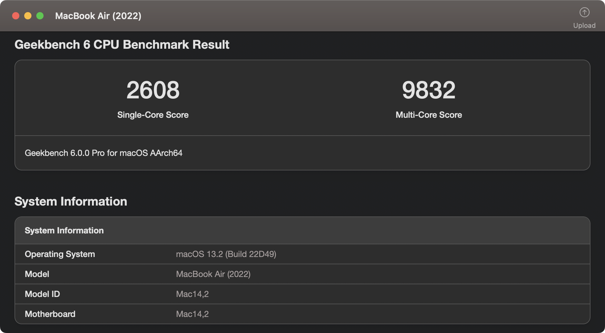 Screenshot of Geekbench